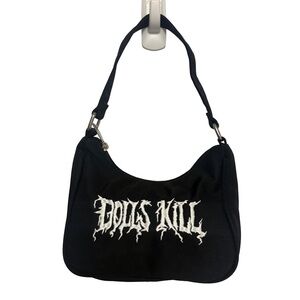 Dolls Kill Black Mini Bag Shoulder Purse Embroidered Logo Goth Punk NWOT